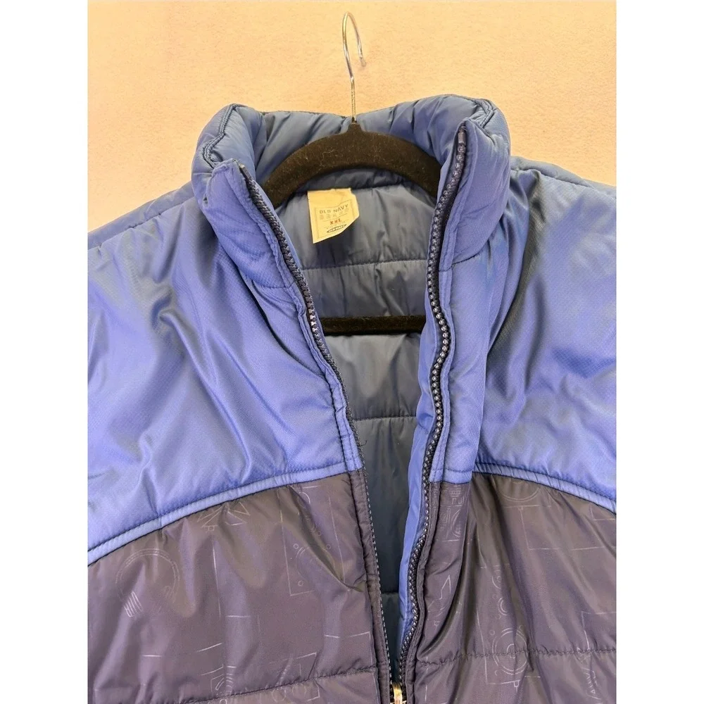 VTG Old Navy Mens XXL Puffer Vest Blue Two Tone Graphic Print Gorpcore Quilted
